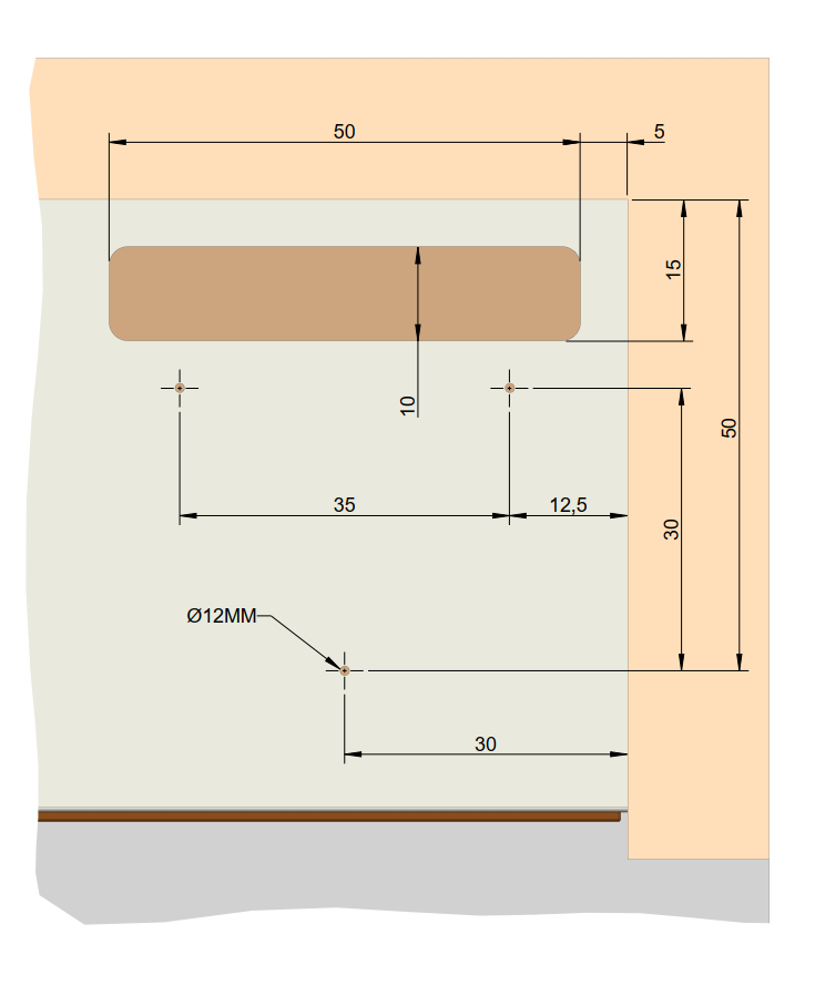 Dimensões e furação para fixação sobre balcão