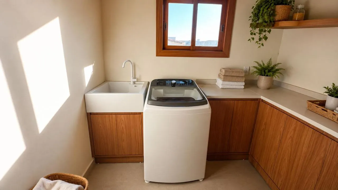 Área de serviço planejada com SlimWash e máquina de lavar